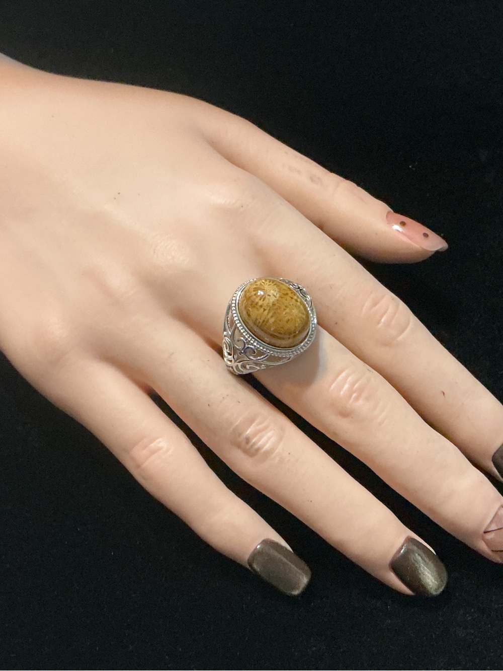 Adjust. Coral Fossil ring